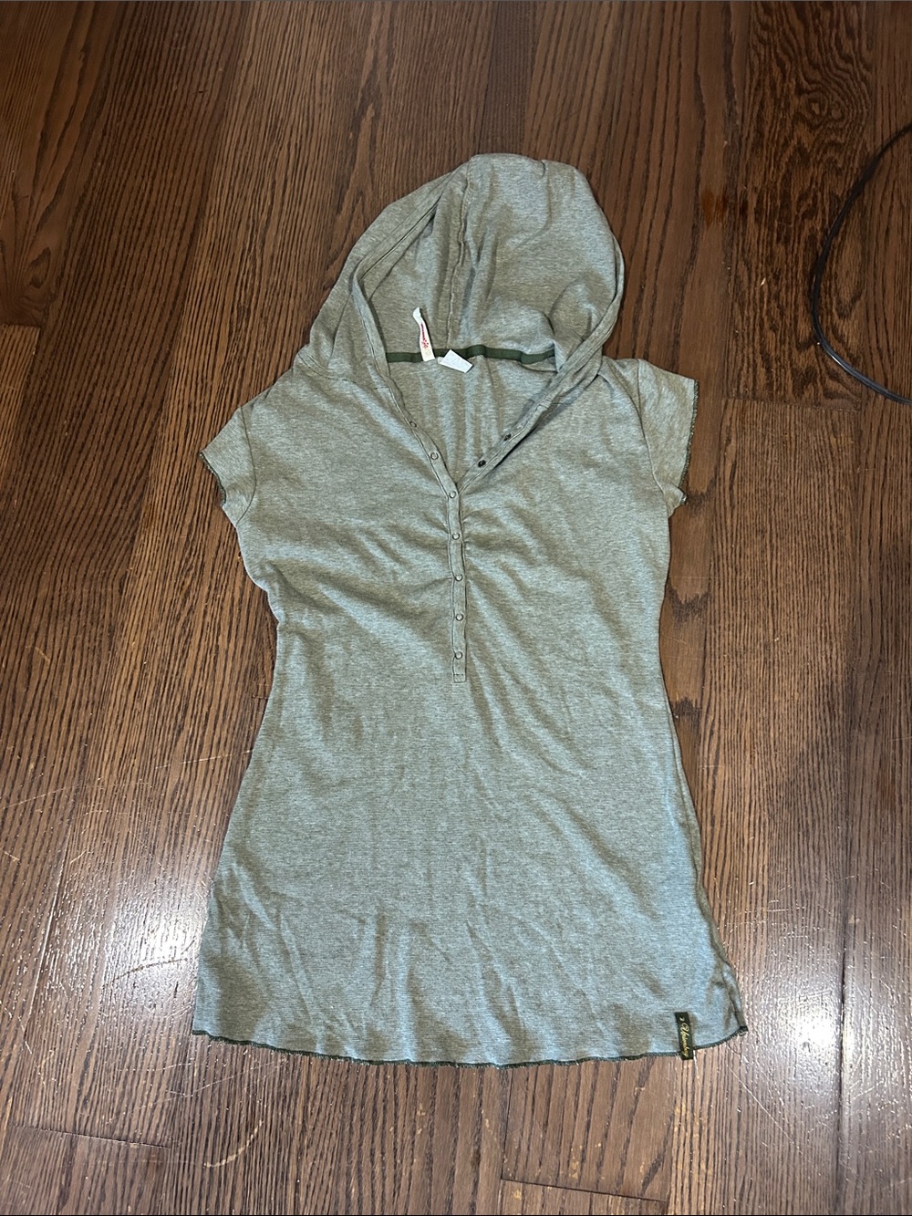 Vtg 90s Y2K UNIONBAY Short-Sleeve Hooded Top in Olive Green Sz L